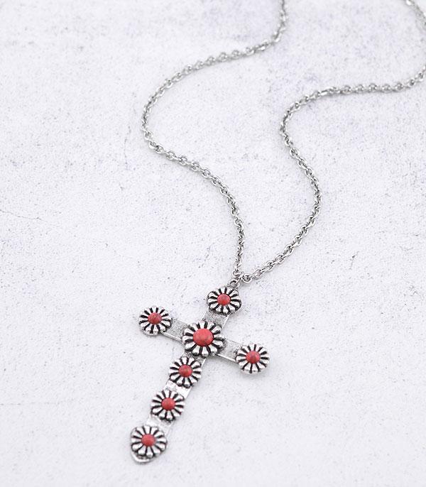 NECKLACES :: WESTERN LONG NECKLACES :: Wholesale Semi Stone Cross Pendant Necklace