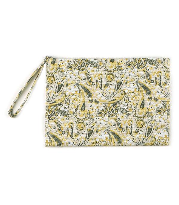 HANDBAGS :: WALLETS | SMALL ACCESSORIES :: Wholesale Paisley Print Canvas Wristlet Pouch