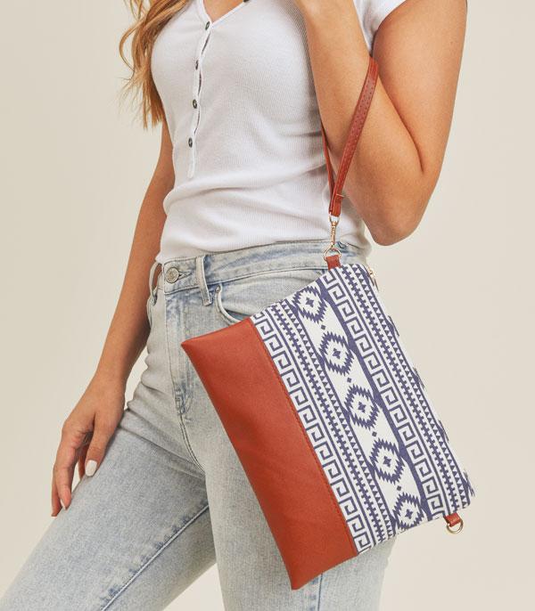 HANDBAGS :: CROSSBODY BAGS :: Wholesale Aztec Pattern Crossbody Wristlet Bag