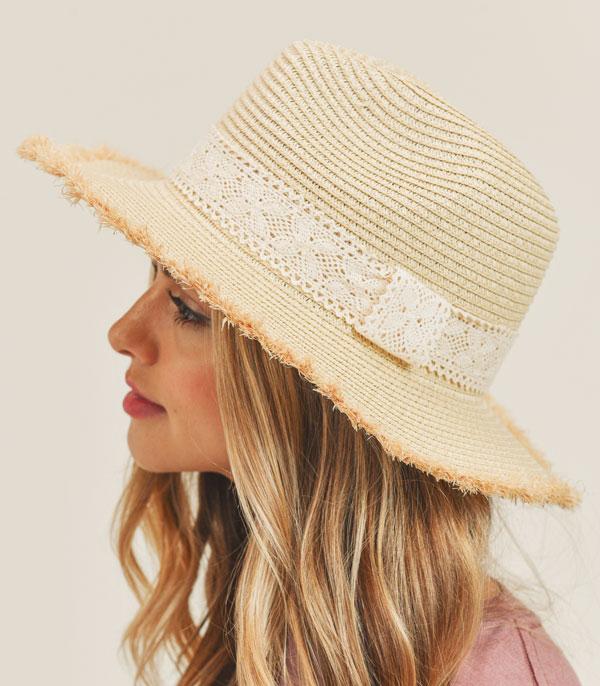 New Arrival :: Wholesale Frayed Trim Lace Straw Hat