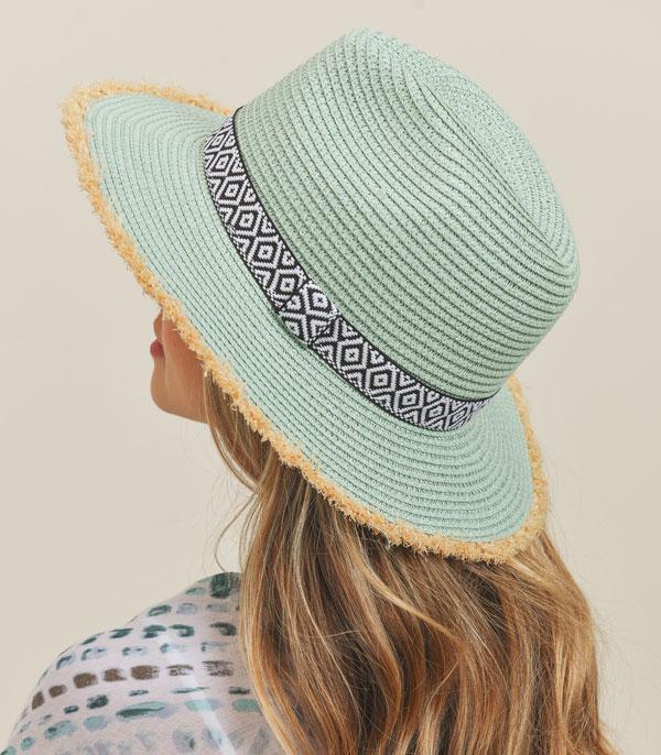 New Arrival :: Wholesale Frayed Trim Aztec Straw Hat