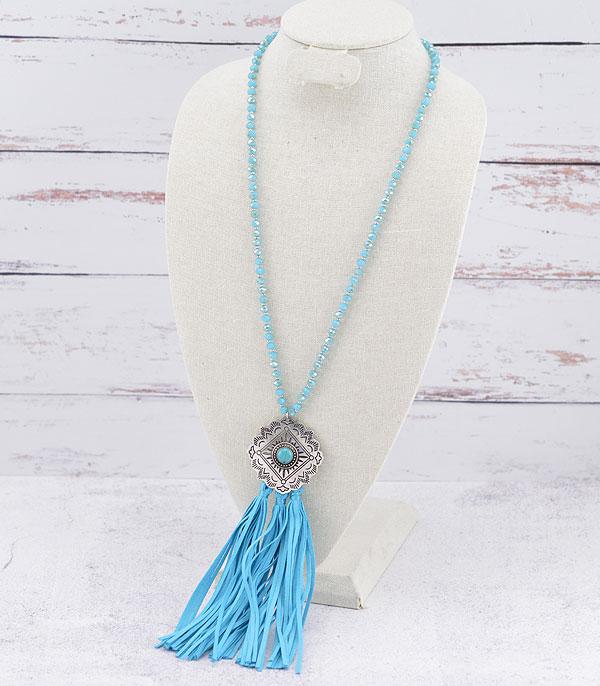 NECKLACES :: WESTERN LONG NECKLACES :: Wholesale Western Concho Tassel Bead Necklace