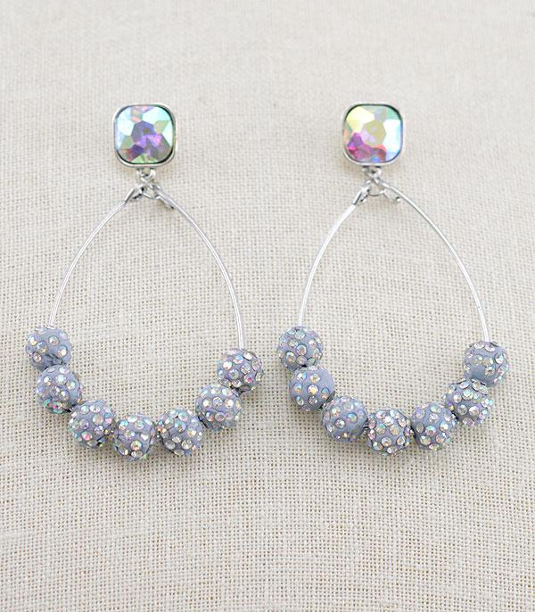 EARRINGS :: HOOP EARRINGS :: Wholesale Stone Pave Ball Hoop Earrings