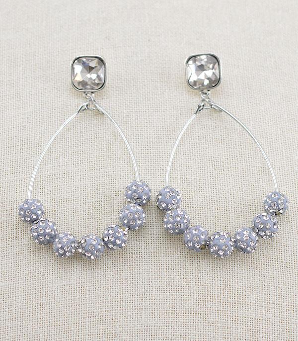 EARRINGS :: HOOP EARRINGS :: Wholesale Stone Pave Ball Hoop Earrings