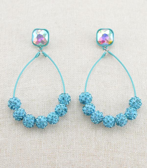 EARRINGS :: HOOP EARRINGS :: Wholesale Stone Pave Ball Hoop Earrings