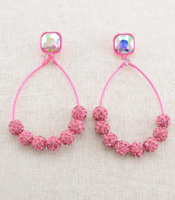 EARRINGS :: HOOP EARRINGS :: Wholesale Stone Pave Ball Hoop Earrings