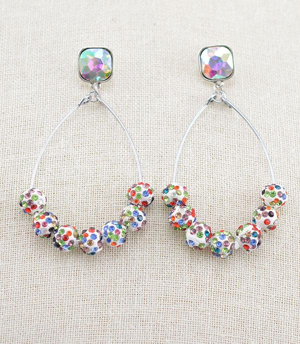 EARRINGS :: HOOP EARRINGS :: Wholesale Stone Pave Ball Hoop Earrings