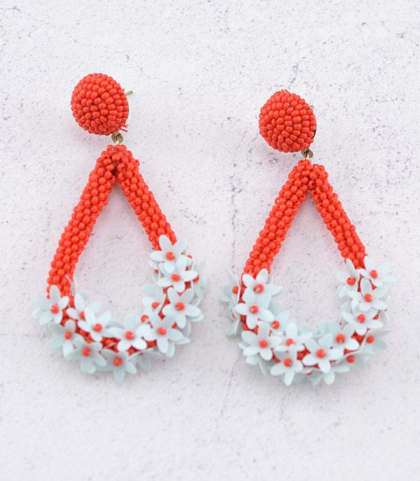 EARRINGS :: TRENDY EARRINGS :: Wholesale Seed Bead Flower Teardrop Earrings