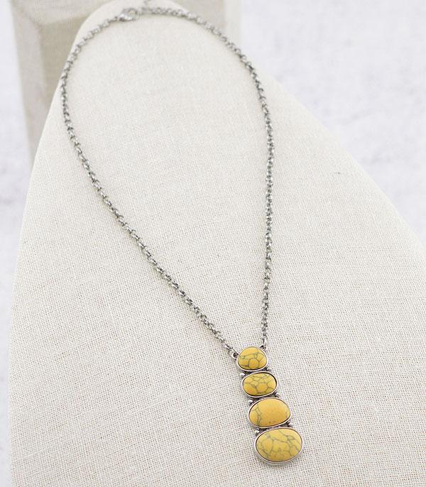 NECKLACES :: TRENDY :: Wholesale Mustard Color Semi Stone Drop Necklace