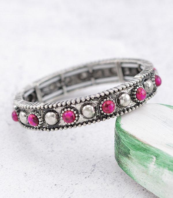 <font color=#FF6EC7>PINK COWGIRL</font> :: Wholesale Western Style Stretch Bangle Bracelet