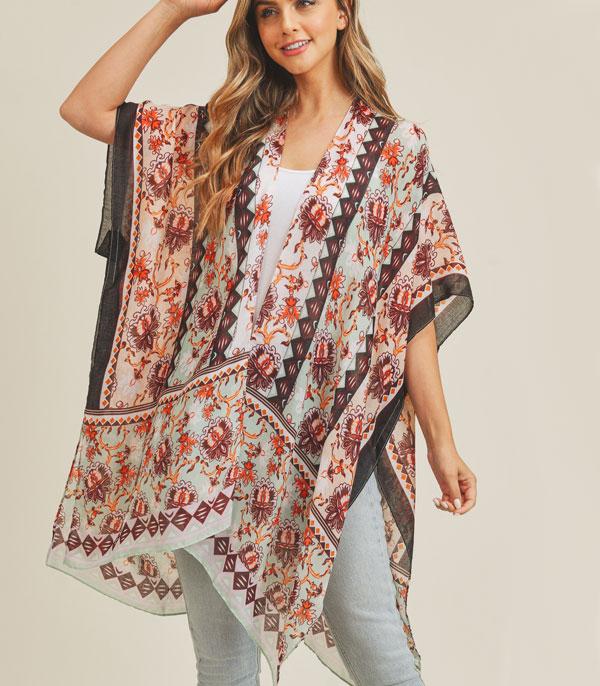 KIMONO I SCARVES :: KIMONO / PONCHO :: Wholesale Boho Print Kimono Cover Up