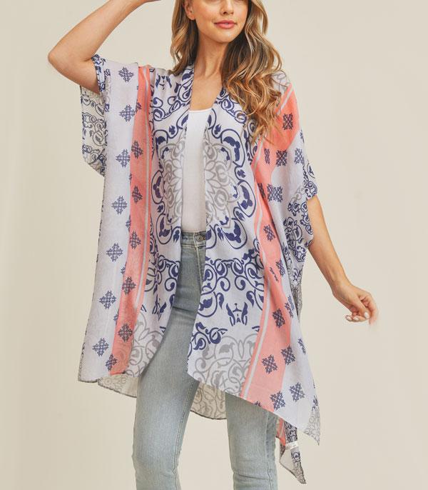 KIMONO I SCARVES :: KIMONO / PONCHO :: Wholesale Boho Print Kimono Cover Up