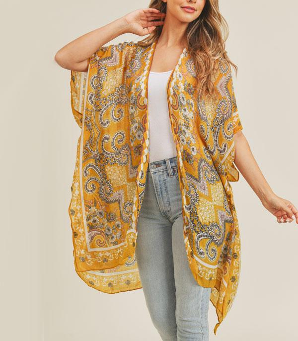 KIMONO I SCARVES :: KIMONO / PONCHO :: Wholesale Boho Paisley Print Kimono 