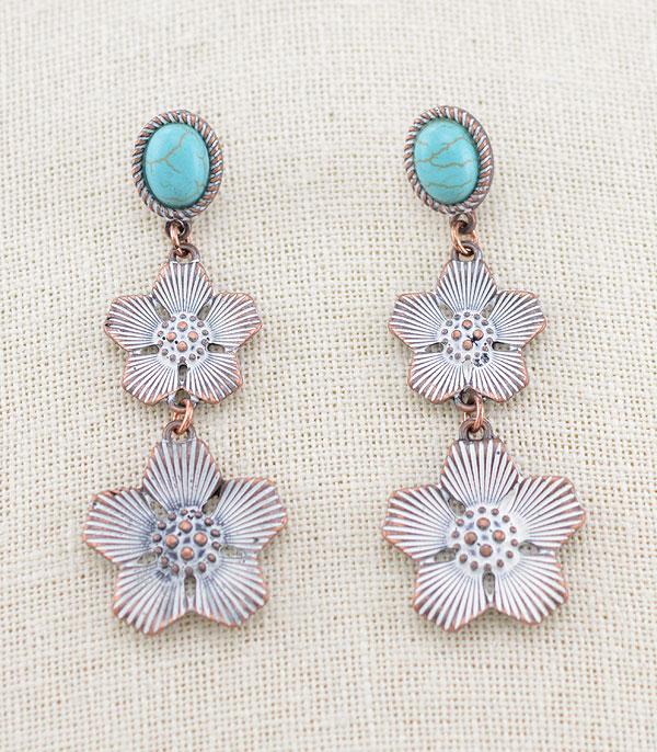 EARRINGS :: WESTERN POST EARRINGS :: Wholesale Western Turquoise Post Flower Earrings