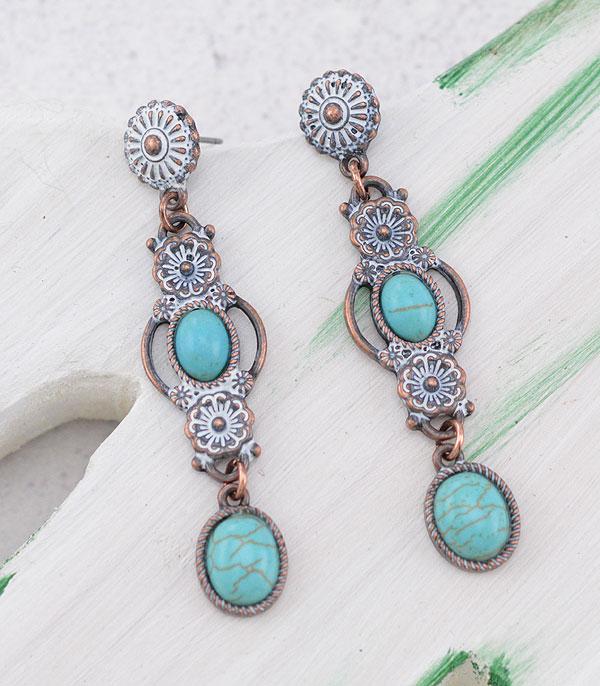 EARRINGS :: WESTERN POST EARRINGS :: Wholesale Western Style Turquoise Drop Earrings