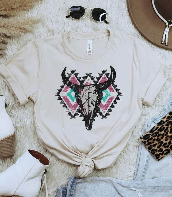 GRAPHIC TEES :: GRAPHIC TEES :: Wholesale Western Aztec Bull Skull Tshirt