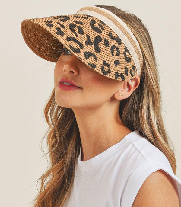 HATS I HAIR ACC :: VISOR I SOLID :: Wholesale Leopard Straw Summer Visor