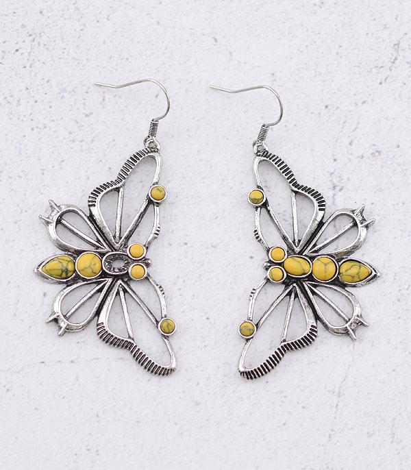 EARRINGS :: TRENDY EARRINGS :: Wholesale Western Semi Stone Butterfly Earrings