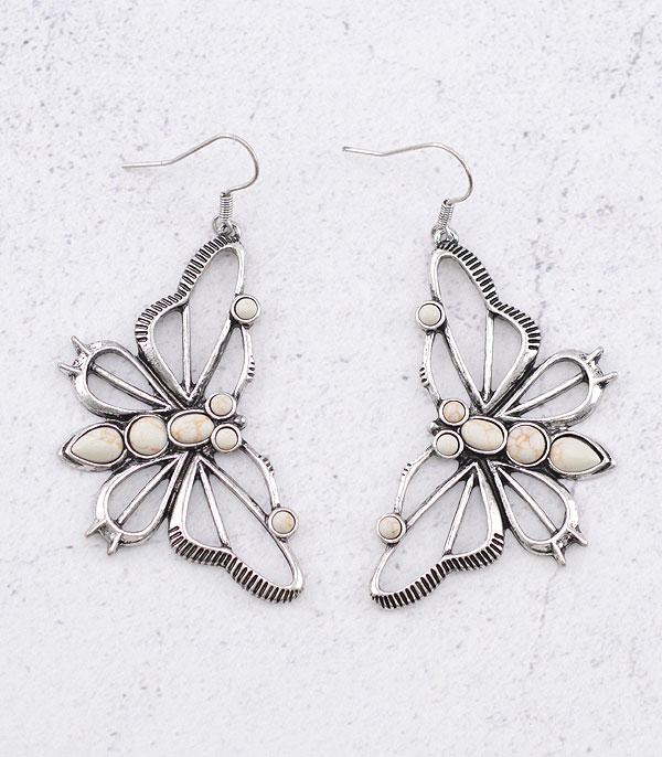 EARRINGS :: TRENDY EARRINGS :: Wholesale Western Semi Stone Butterfly Earrings