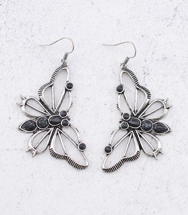 EARRINGS :: TRENDY EARRINGS :: Wholesale Western Semi Stone Butterfly Earrings