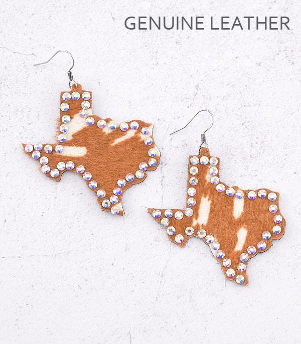 EARRINGS :: WESTERN HOOK EARRINGS :: Wholesale Animal Print Leather Texas Map Earrings