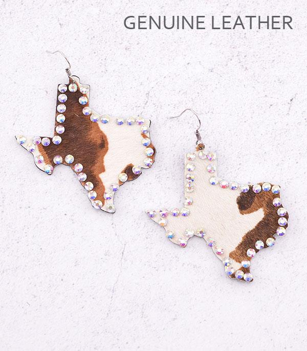 EARRINGS :: WESTERN HOOK EARRINGS :: Wholesale Leather Animal Print Texas Map Earrings
