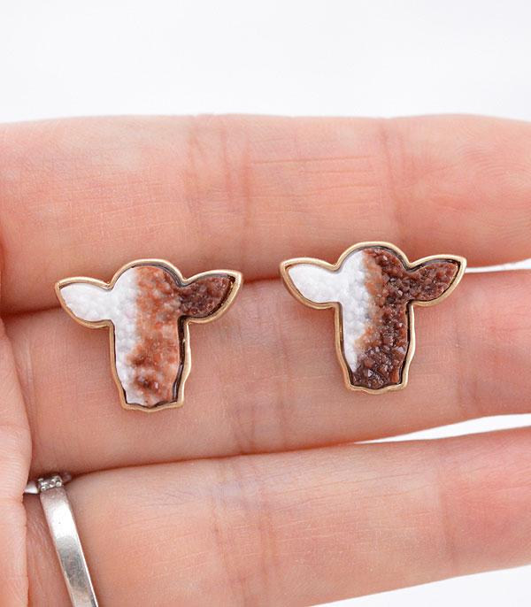 New Arrival :: Wholesale Farm Animal Druzy Cow Earrings