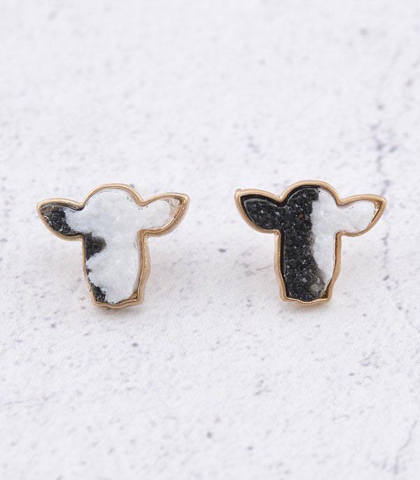 New Arrival :: Wholesale Farm Animal Druzy Cow Earrings