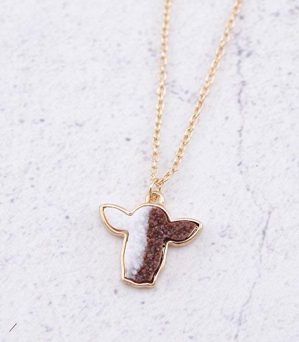 NECKLACES :: CHAIN WITH PENDANT :: Wholesale Farm Animal Druzy Cow Necklace