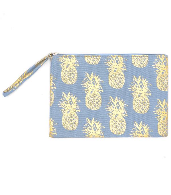 HANDBAGS :: WALLETS | SMALL ACCESSORIES :: Wholesale Gold Foil Pineapple Print Pouch Bag