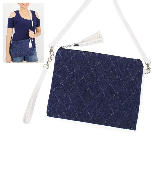 HANDBAGS :: CROSSBODY I CLUTCH BAGS :: Wholesale Denim Pouch Crossbody Bag