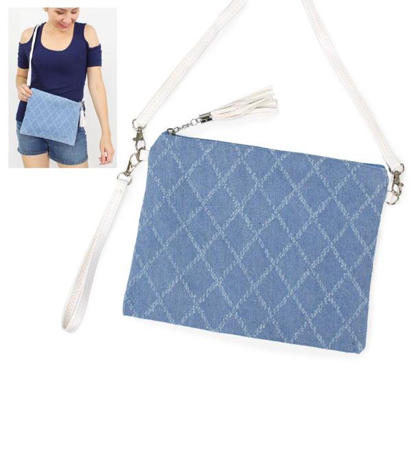 HANDBAGS :: CROSSBODY I CLUTCH BAGS :: Wholesale Denim Pouch Crossbody Bag