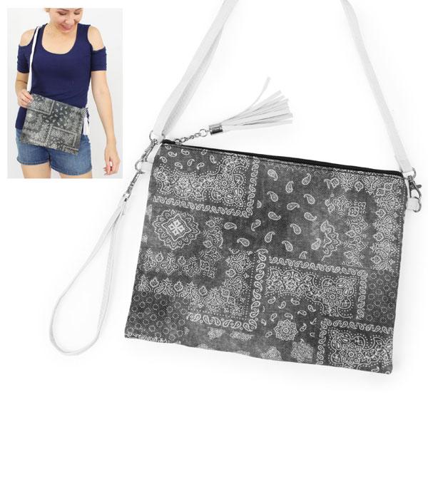 HANDBAGS :: CROSSBODY BAGS :: Wholesale Denim Paisley Print Crossbody Bag