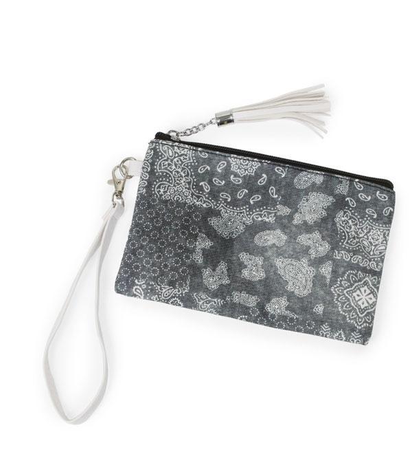 HANDBAGS :: WALLETS | SMALL ACCESSORIES :: Wholesale Paisley Denim Print Wristlet