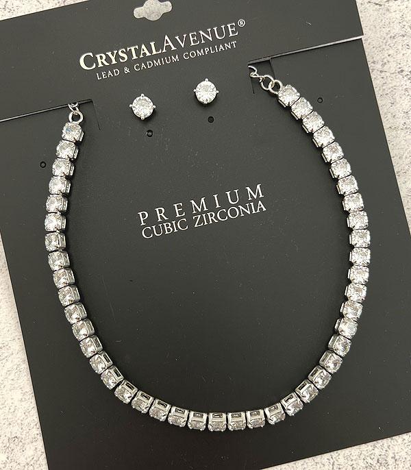 RHINESTONE I CUBIC ZIRCONIA :: Wholesale Cubic Zirconia Single Row Necklace Set