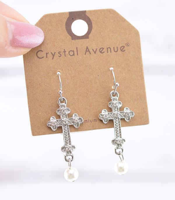 RHINESTONE I CUBIC ZIRCONIA :: Wholesale Rhinestone Cross Dangle Earrings