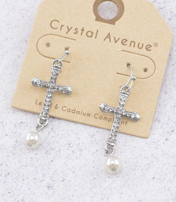 RHINESTONE :: Wholesale Rhinestone Cross Dangle Earrings