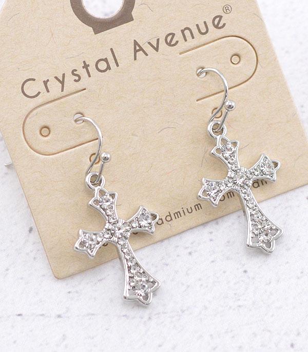 RHINESTONE :: Wholesale Rhinestone Cross Dangle Earrings