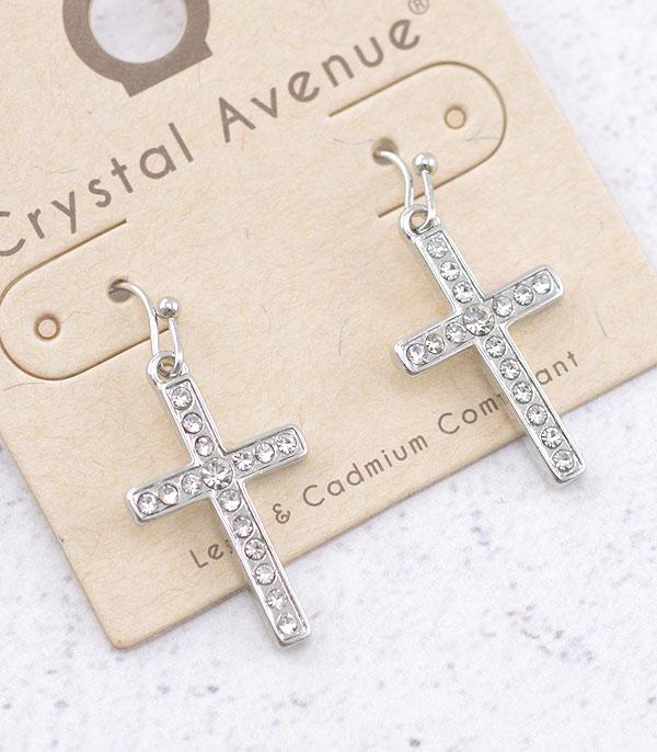 RHINESTONE :: Wholesale Rhinestone Cross Dangle Earrings