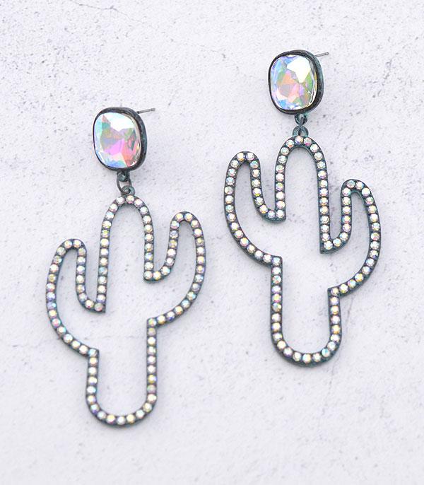 EARRINGS :: WESTERN POST EARRINGS :: Wholesale Glass Stone Post Cactus Dangle Earrings