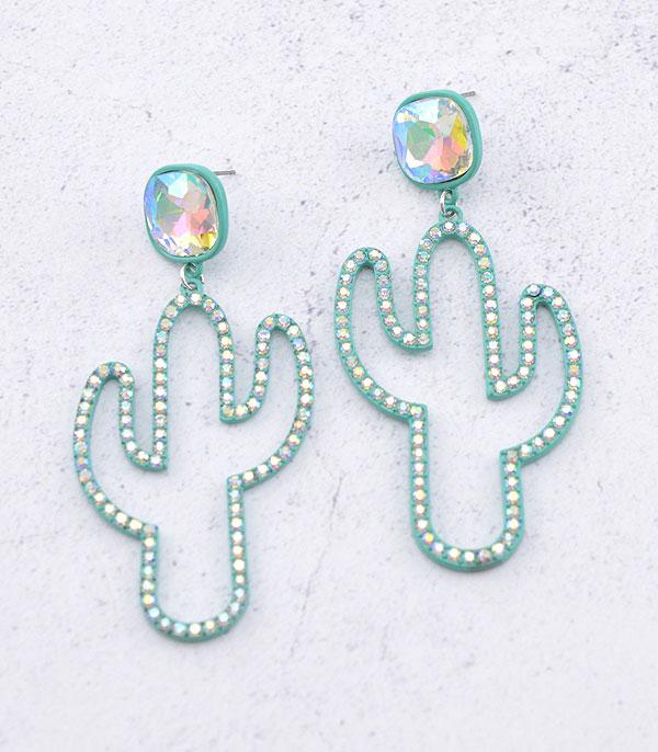 EARRINGS :: WESTERN POST EARRINGS :: Wholesale Glass Stone Post Cactus Dangle Earrings