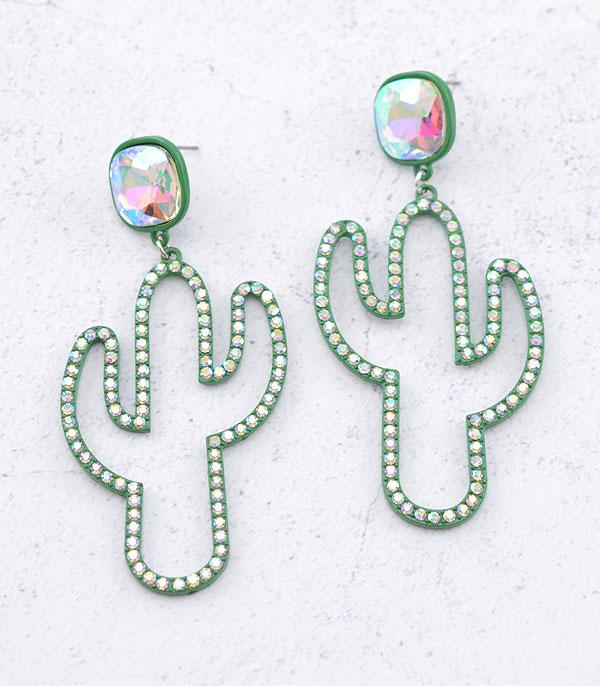EARRINGS :: WESTERN POST EARRINGS :: Wholesale Glass Stone Post Cactus Dangle Earrings