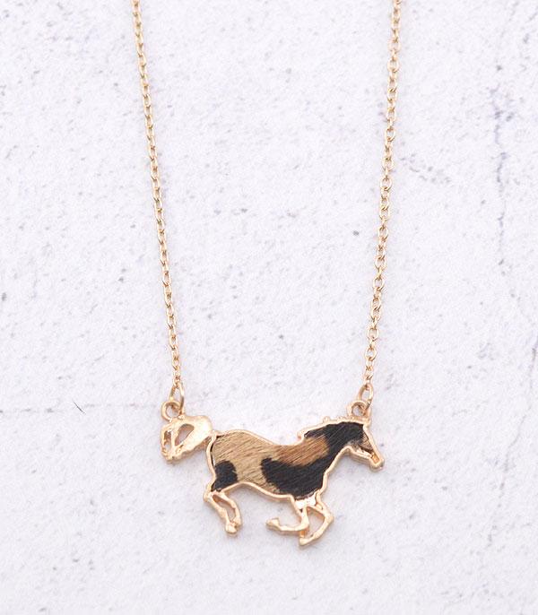 NECKLACES :: CHAIN WITH PENDANT :: Wholesale Cowhide Leather Running Horse Necklace