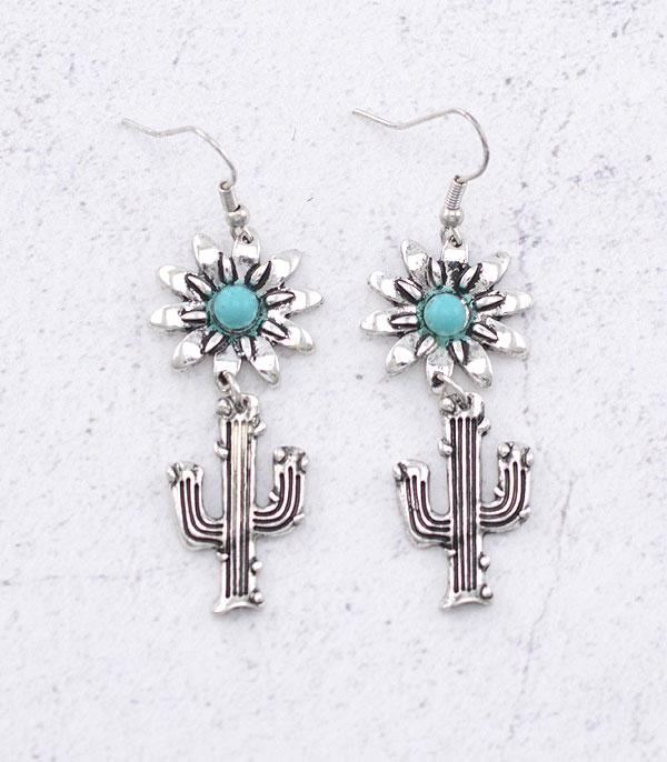 EARRINGS :: WESTERN HOOK EARRINGS :: Wholesale Western Turquoise Cactus Dangle Earrings