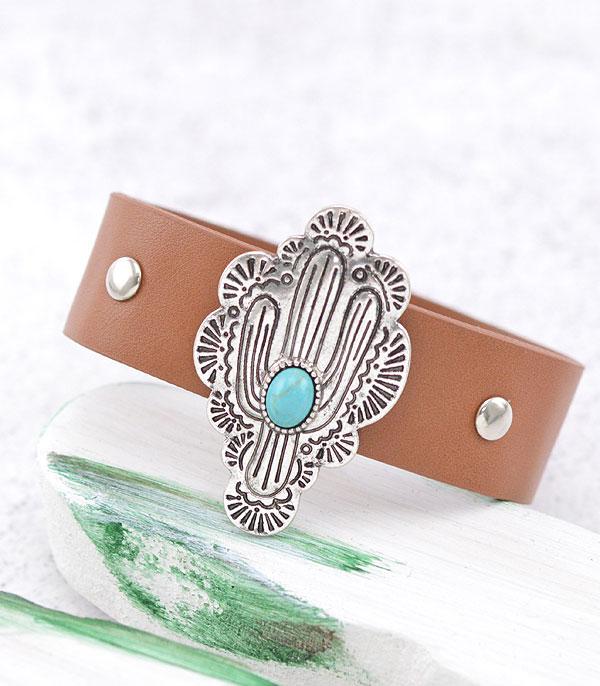 BRACELETS :: LINK :: Wholesale Turquoise Cactus Faux Leather Bracelet