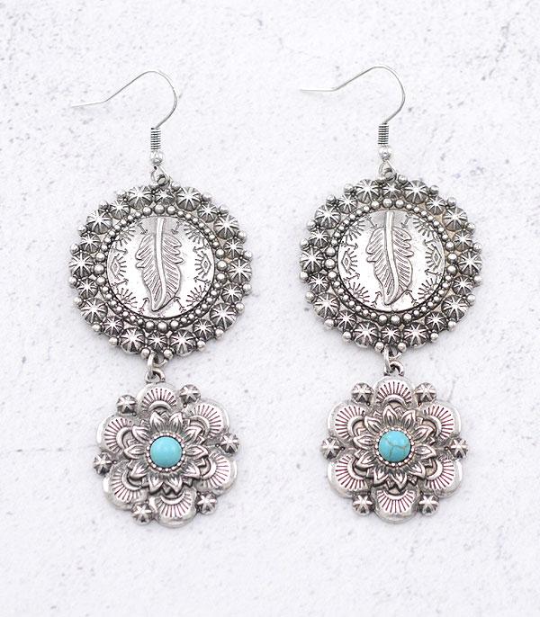 New Arrival :: Wholesale Western Feather Concho Earrings