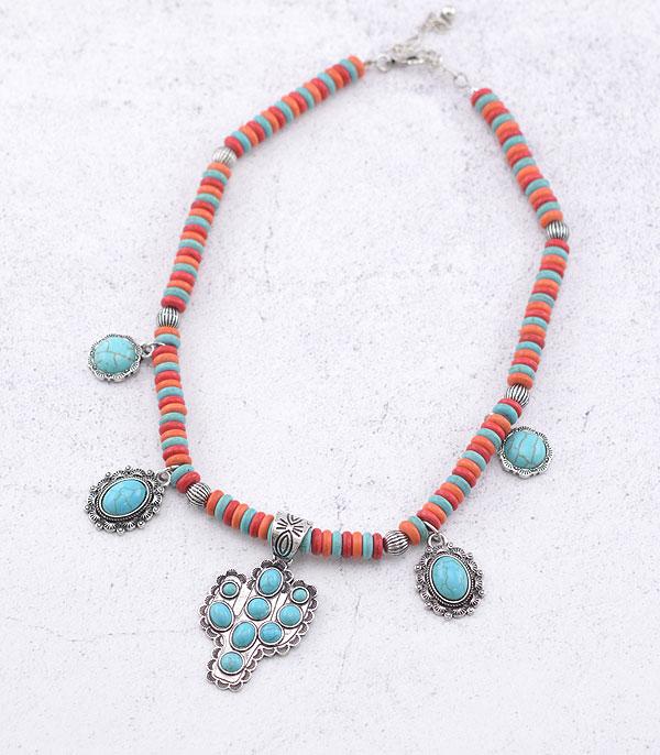 New Arrival :: Wholesale Western Turquoise Cactus Cluster Necklac