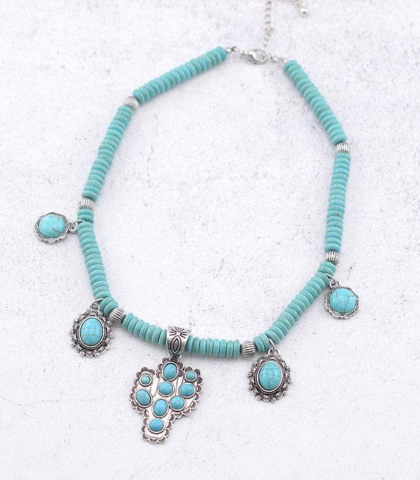 New Arrival :: Wholesale Turquoise Semi Stone Cactus Necklace