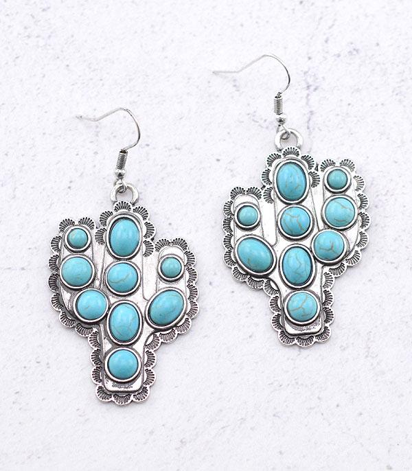 New Arrival :: Wholesale Turquoise Semi Stone Cactus Earrings