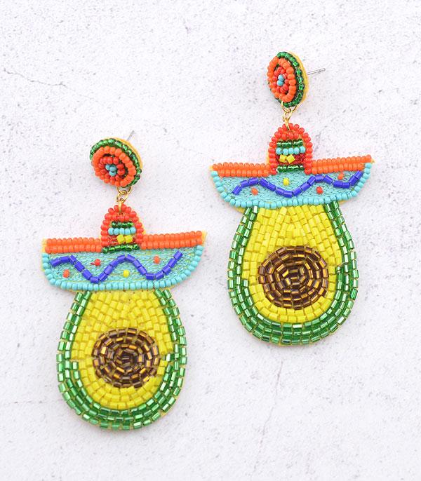 EARRINGS :: TRENDY EARRINGS :: Wholesale Seed Bead Fiesta Avocado Earrings